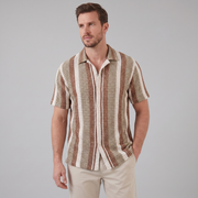 Men's Striped Short Sleeve Button-Down Shirt