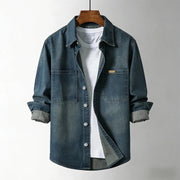 Men's Structured Cotton-Blend Denim Overshirt