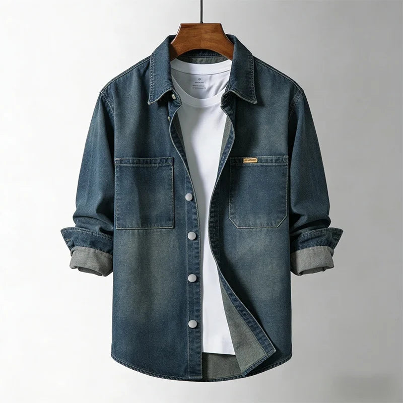 Men's Structured Cotton-Blend Denim Overshirt