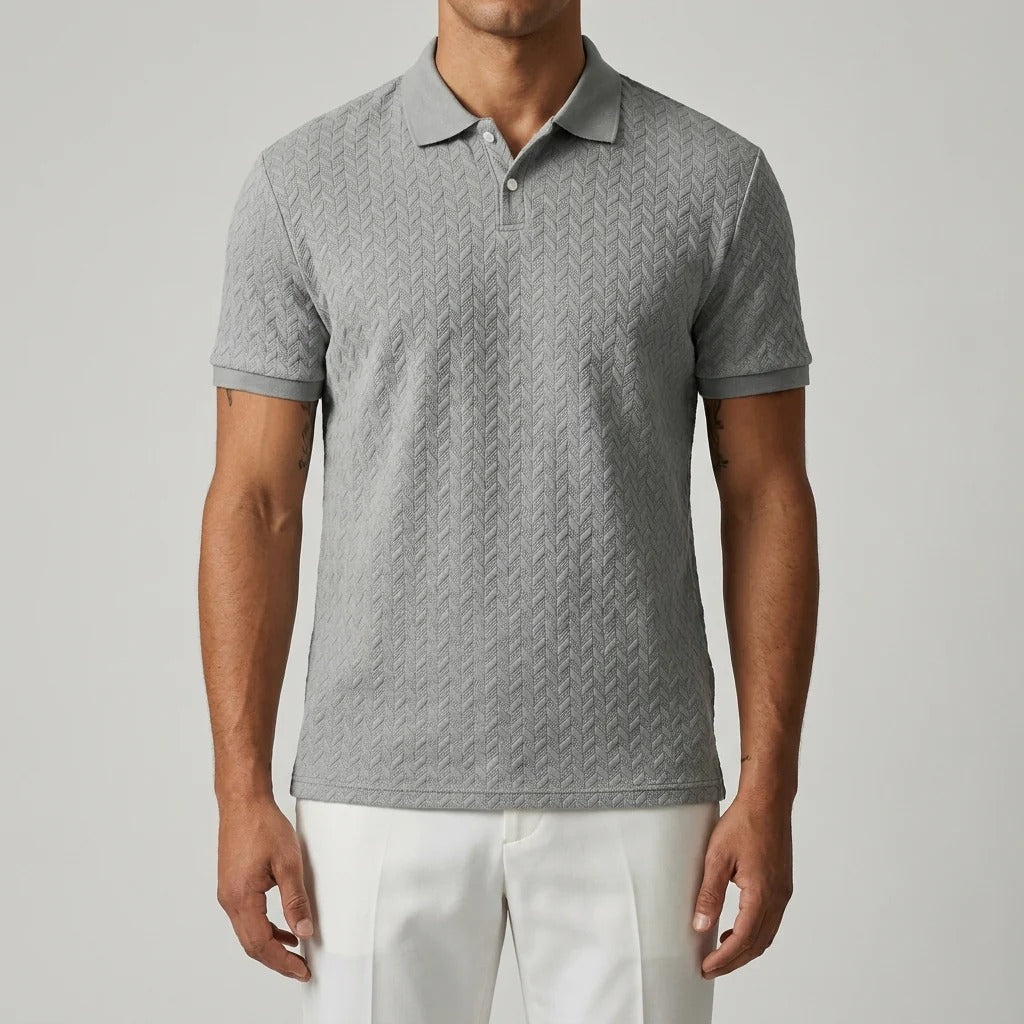 Men's Textured Cable-Knit Long Sleeve Polo Shirt