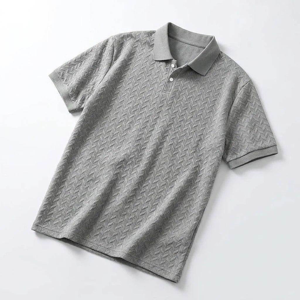 Men's Textured Cable-Knit Long Sleeve Polo Shirt