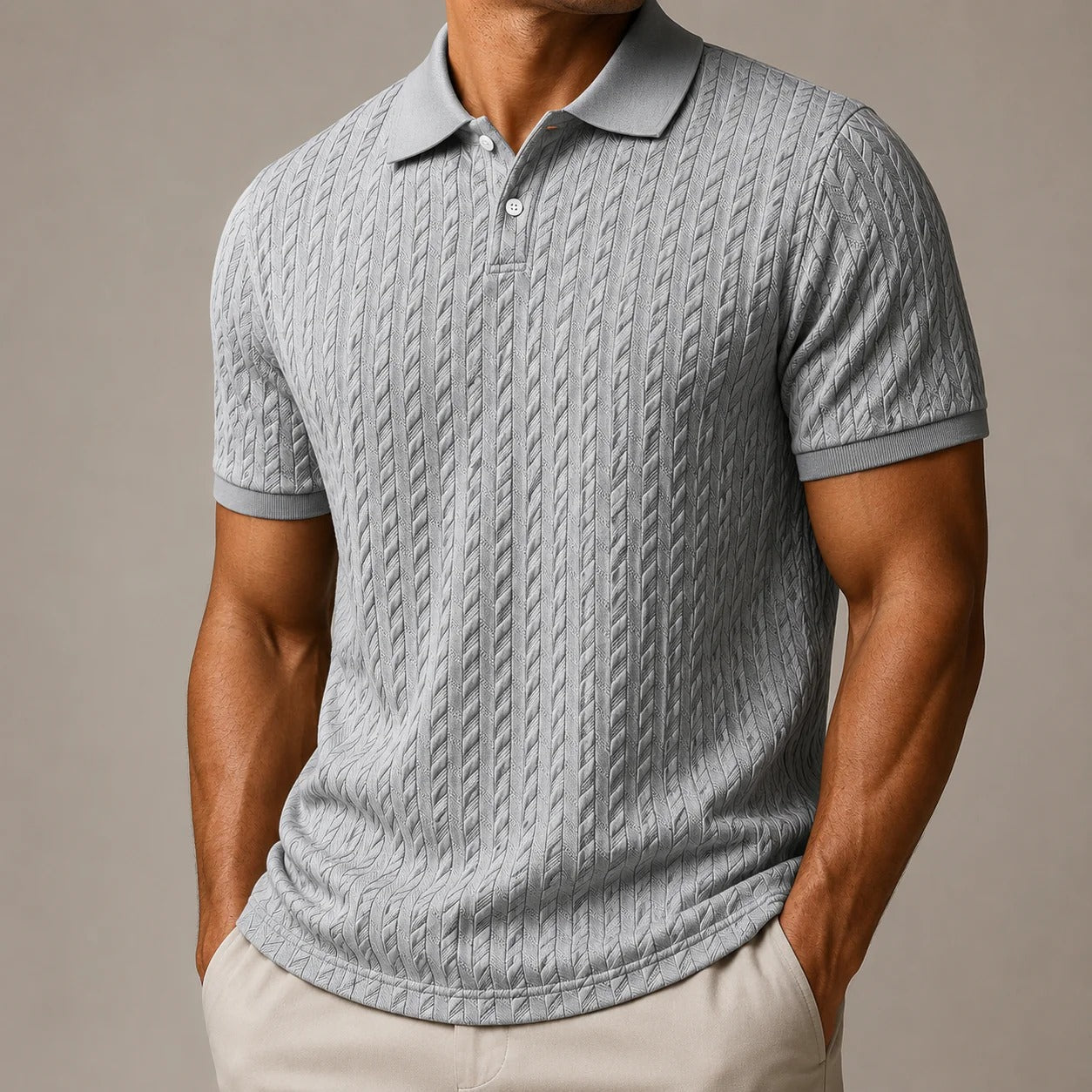 Men's Textured Cable-Knit Polo Shirt