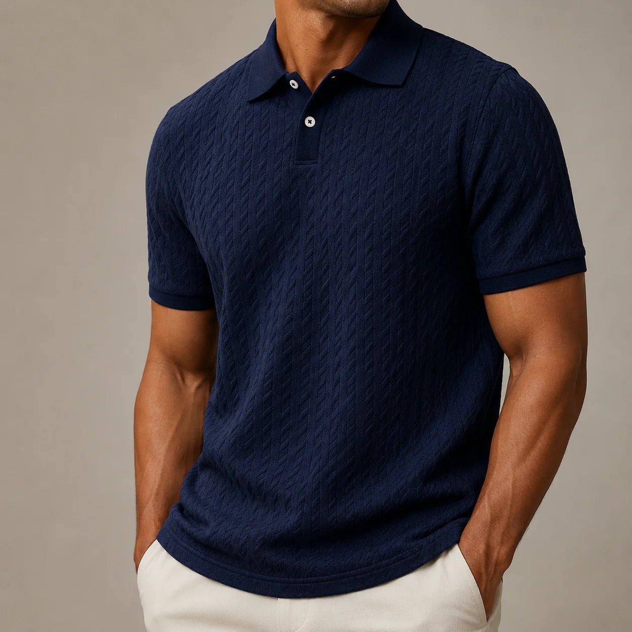 Men's Textured Cable-Knit Polo Shirt