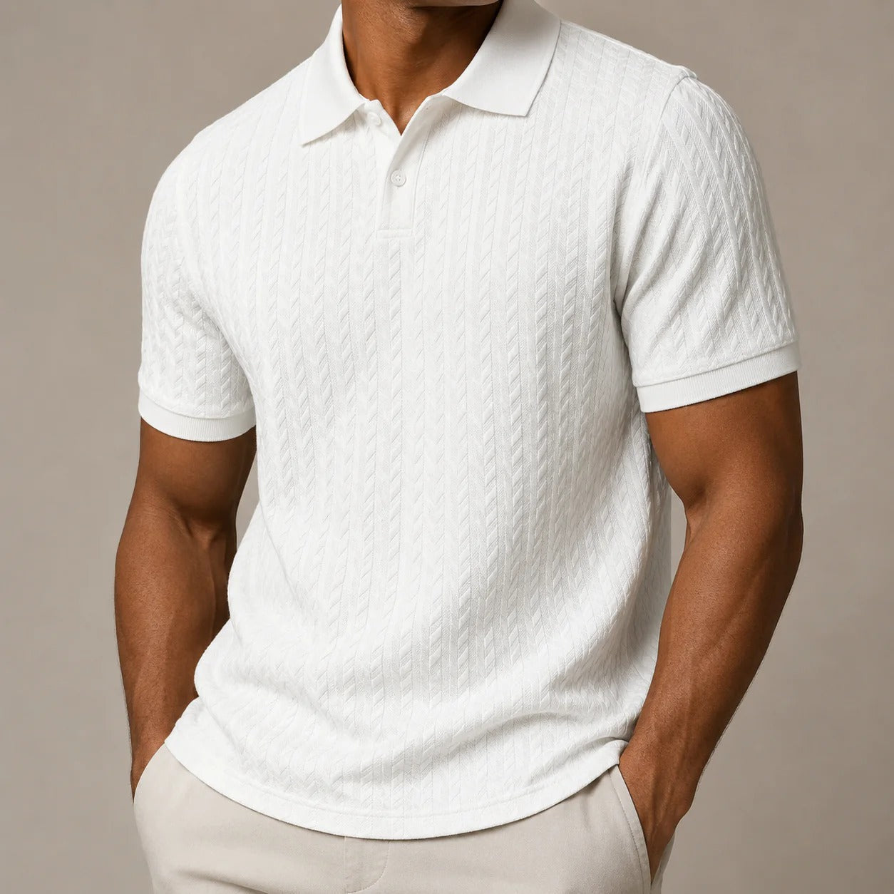 Men's Textured Cable-Knit Polo Shirt