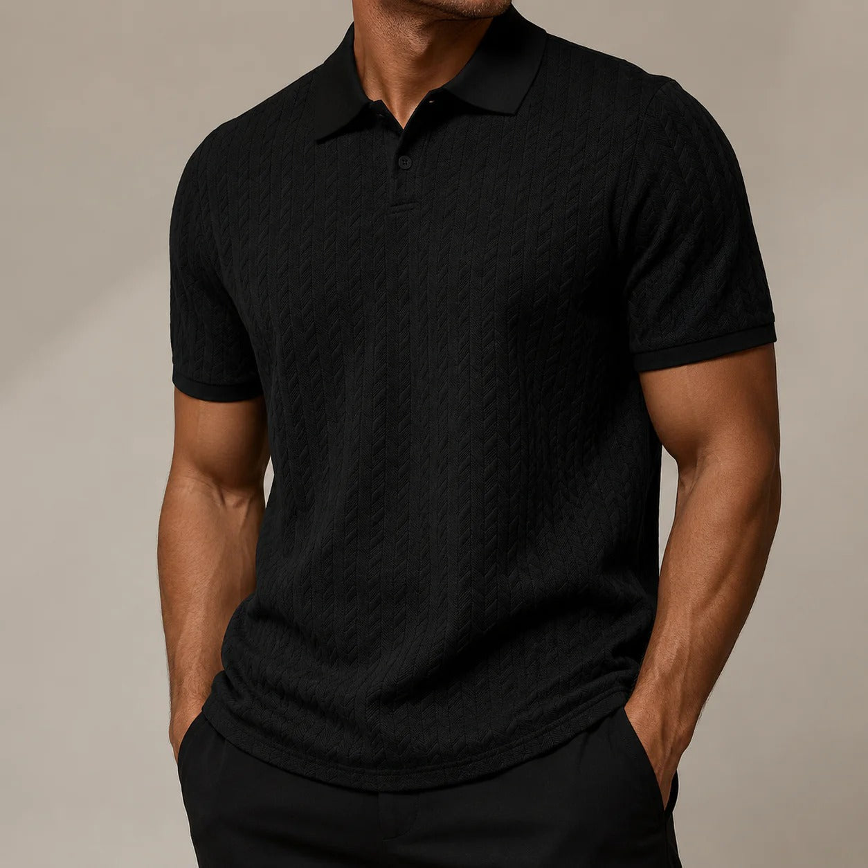 Men's Textured Cable-Knit Polo Shirt