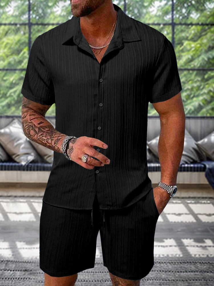 Men's Textured Casual Shorts and Shirt Set