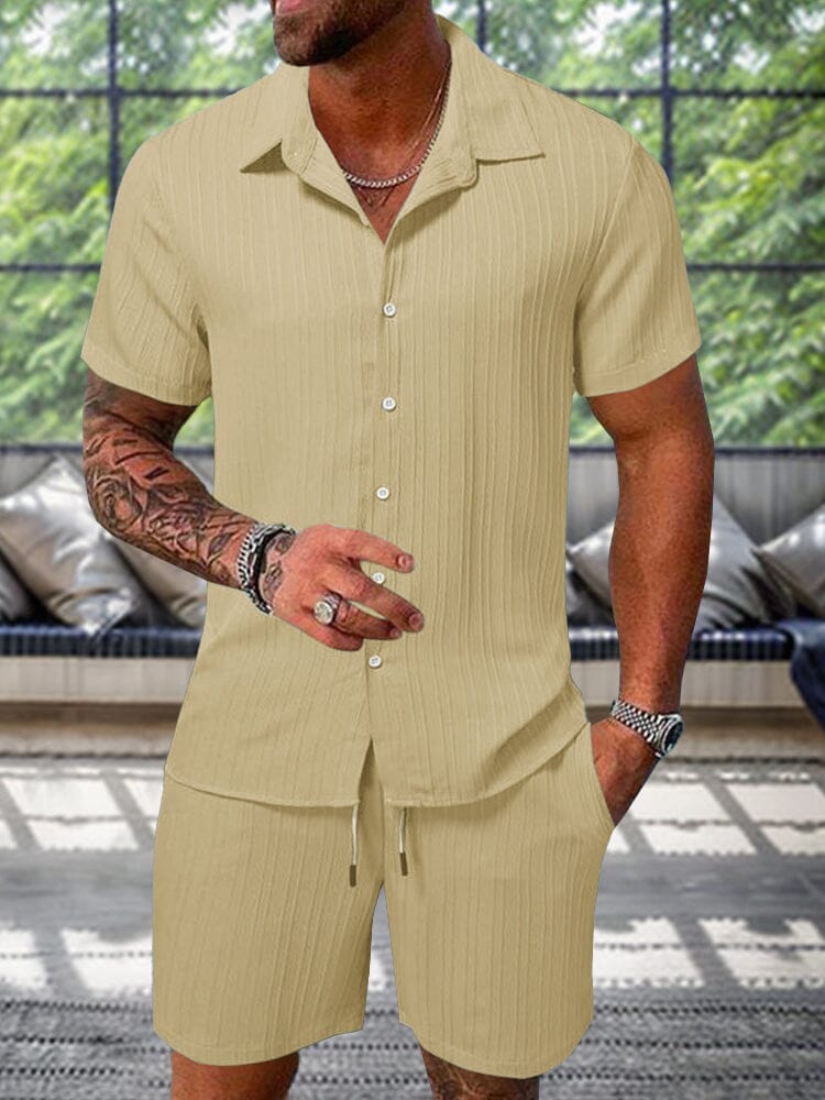 Men's Textured Casual Shorts and Shirt Set