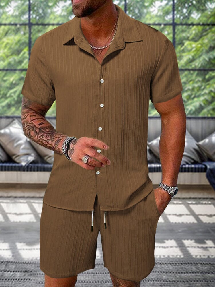 Men's Textured Casual Shorts and Shirt Set