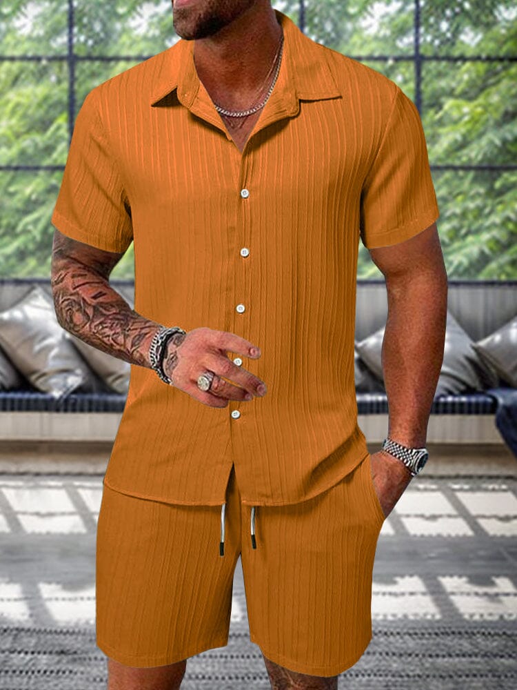 Men's Textured Casual Shorts and Shirt Set