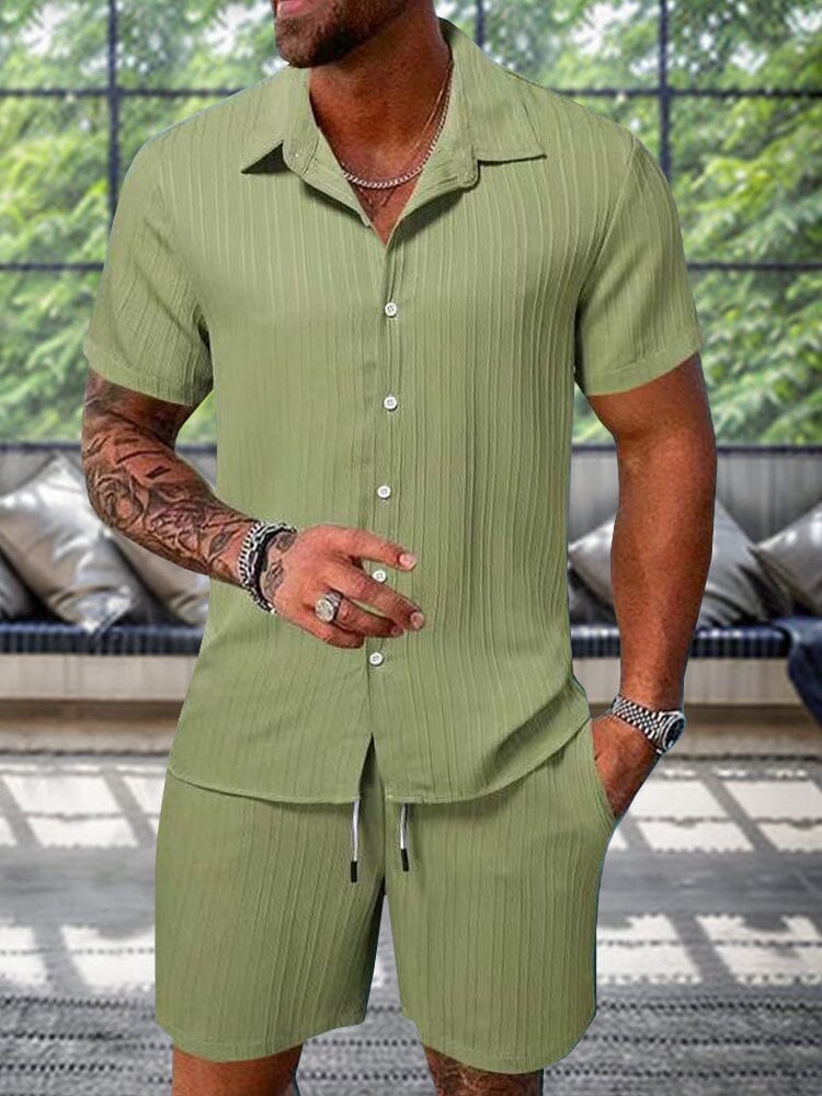 Men's Textured Casual Shorts and Shirt Set