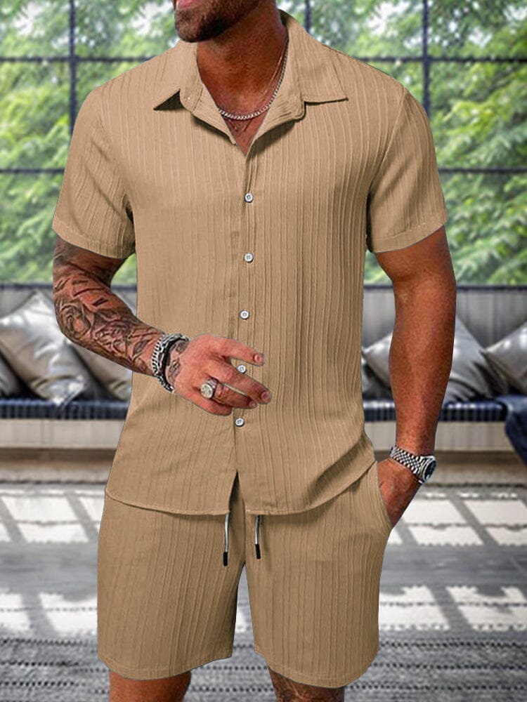 Men's Textured Casual Shorts and Shirt Set