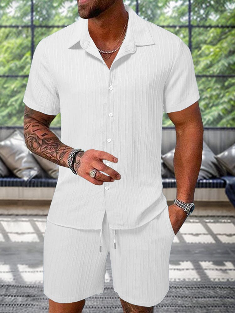 Men's Textured Casual Shorts and Shirt Set