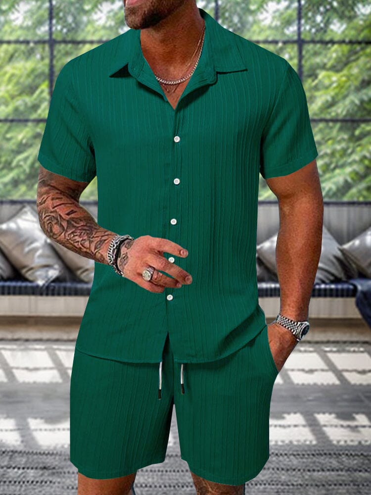 Men's Textured Casual Shorts and Shirt Set