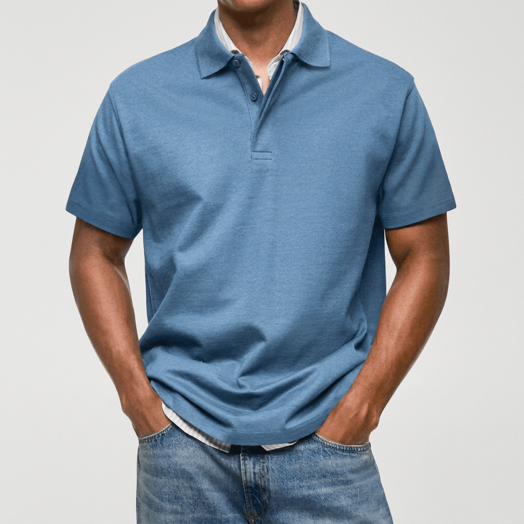 Men's Textured Cotton Blend Polo Shirt
