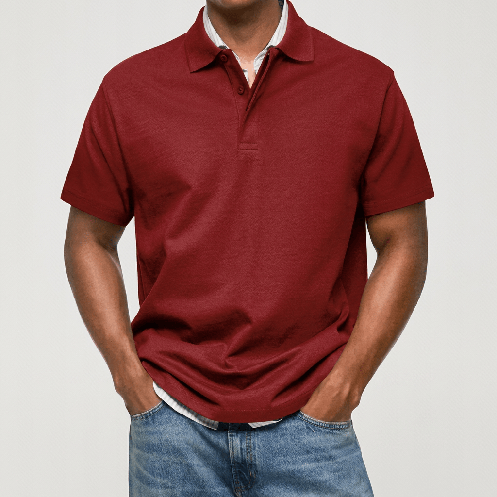 Men's Textured Cotton Blend Polo Shirt