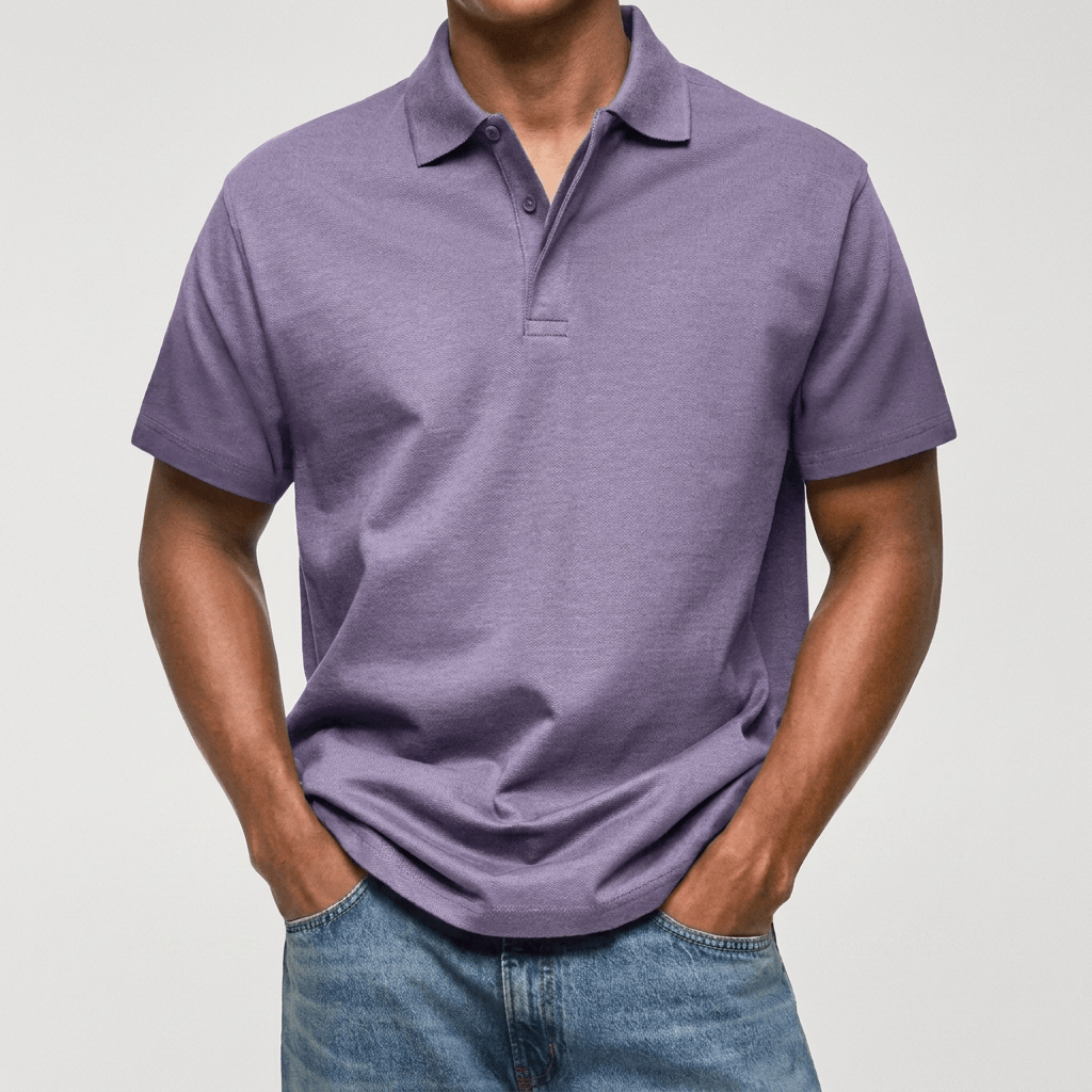 Men's Textured Cotton Blend Polo Shirt