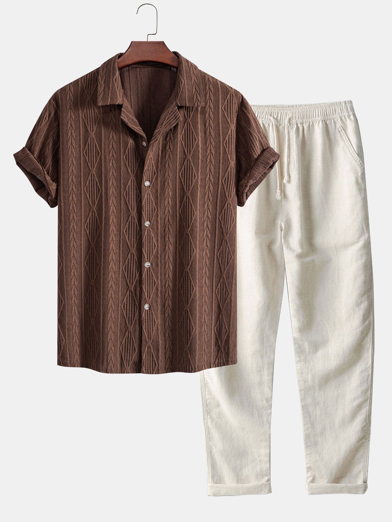 Men's Textured Cotton Blend Resort Set