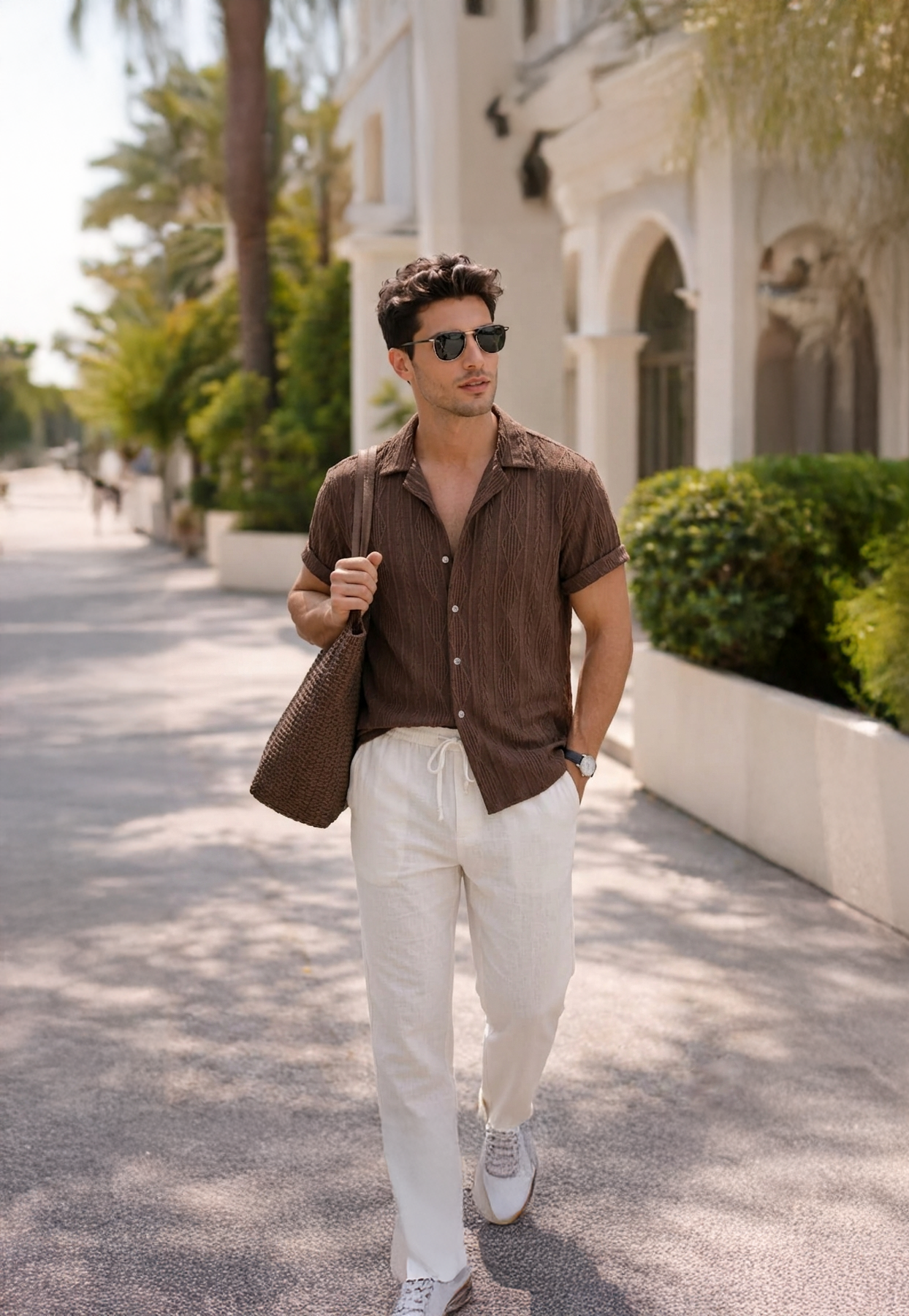 Men's Textured Cotton Blend Resort Set
