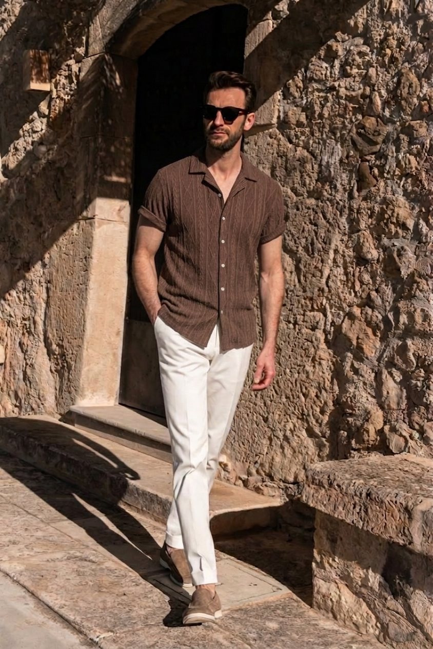 Men's Textured Cotton Blend Resort Set