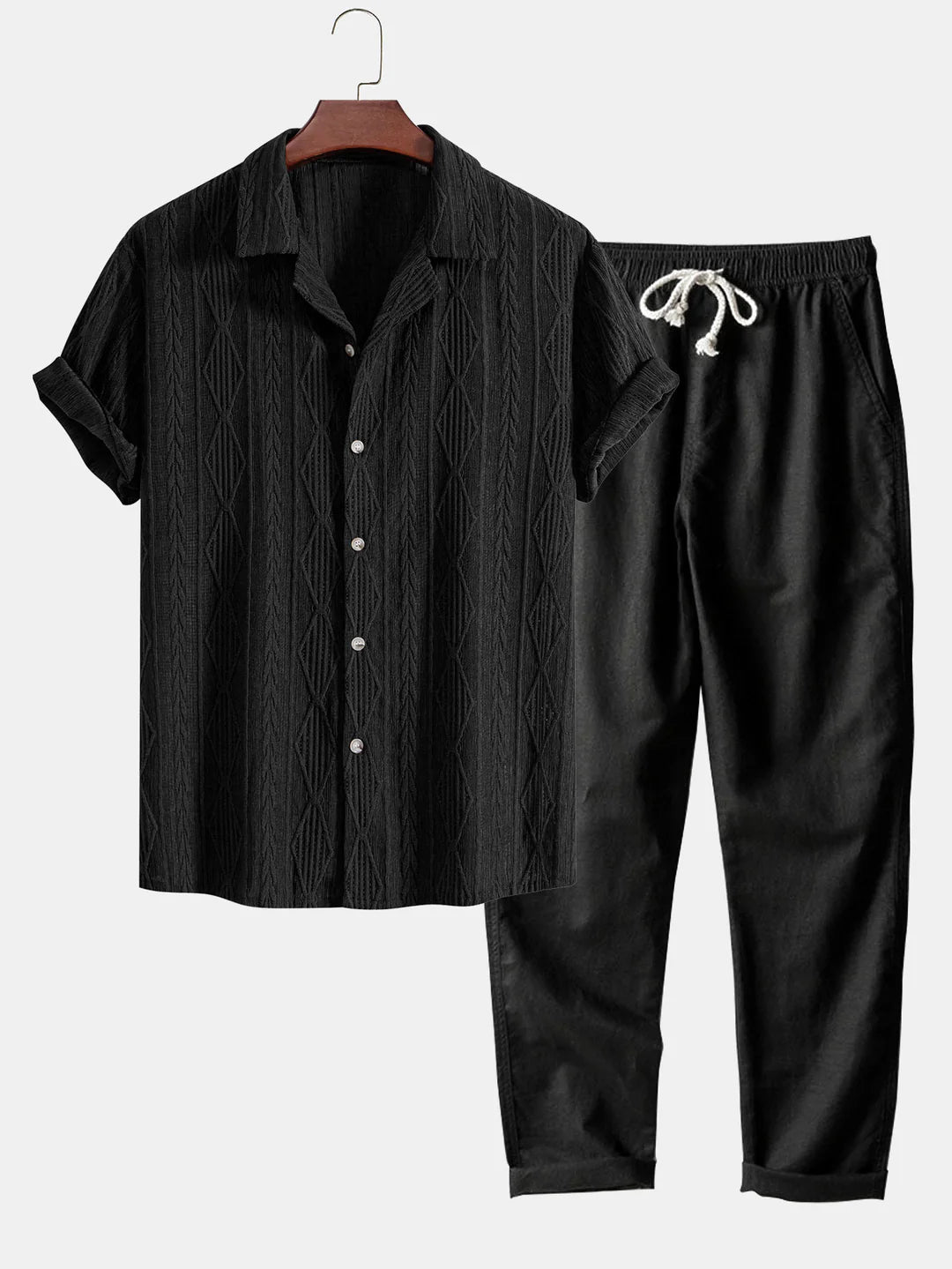 Men's Textured Cotton Blend Resort Set