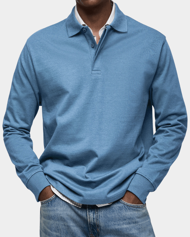 Men's Textured Cotton Long Sleeve Polo Shirt