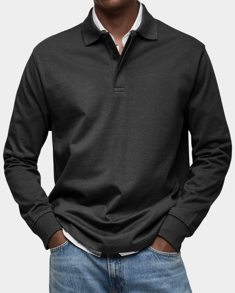 Men's Textured Cotton Long Sleeve Polo Shirt