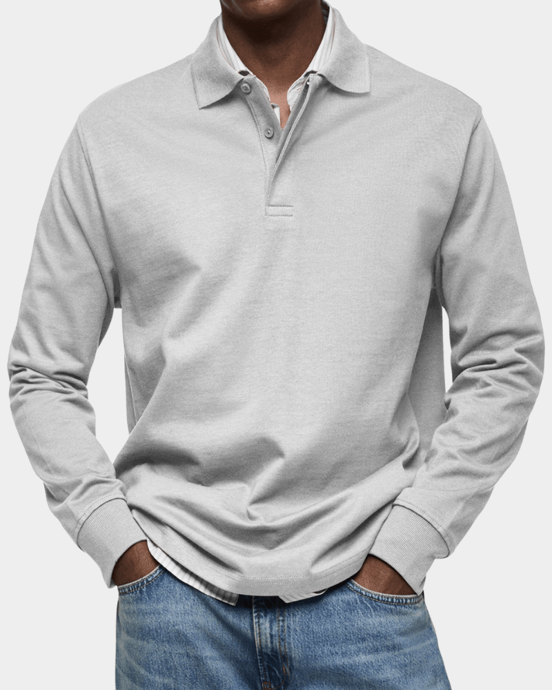 Men's Textured Cotton Long Sleeve Polo Shirt