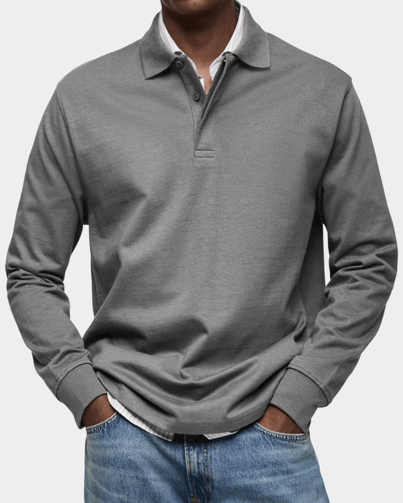 Men's Textured Cotton Long Sleeve Polo Shirt