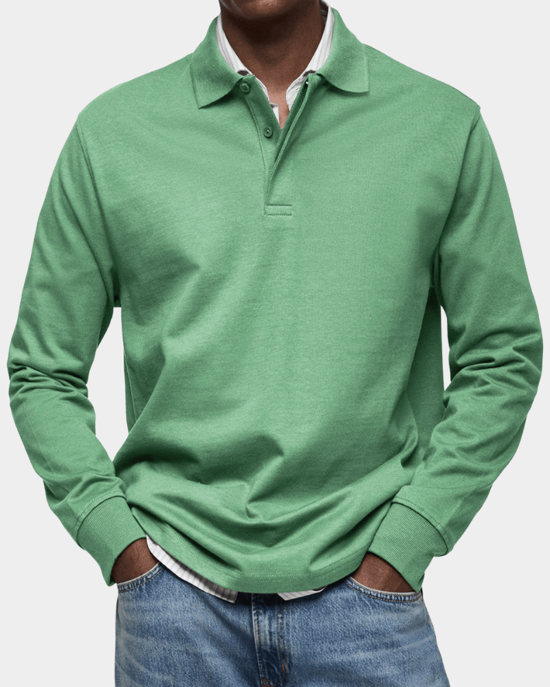 Men's Textured Cotton Long Sleeve Polo Shirt