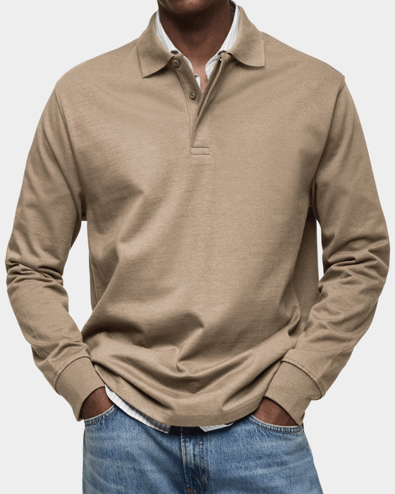 Men's Textured Cotton Long Sleeve Polo Shirt