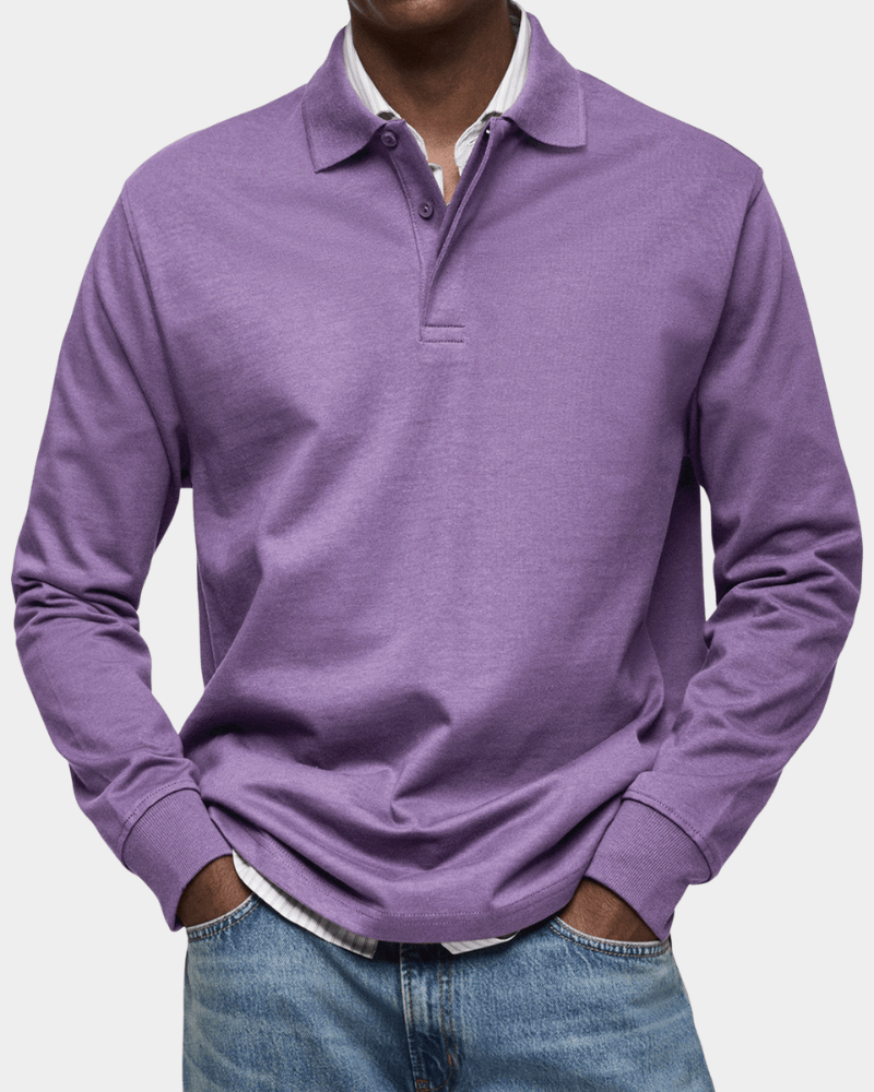 Men's Textured Cotton Long Sleeve Polo Shirt