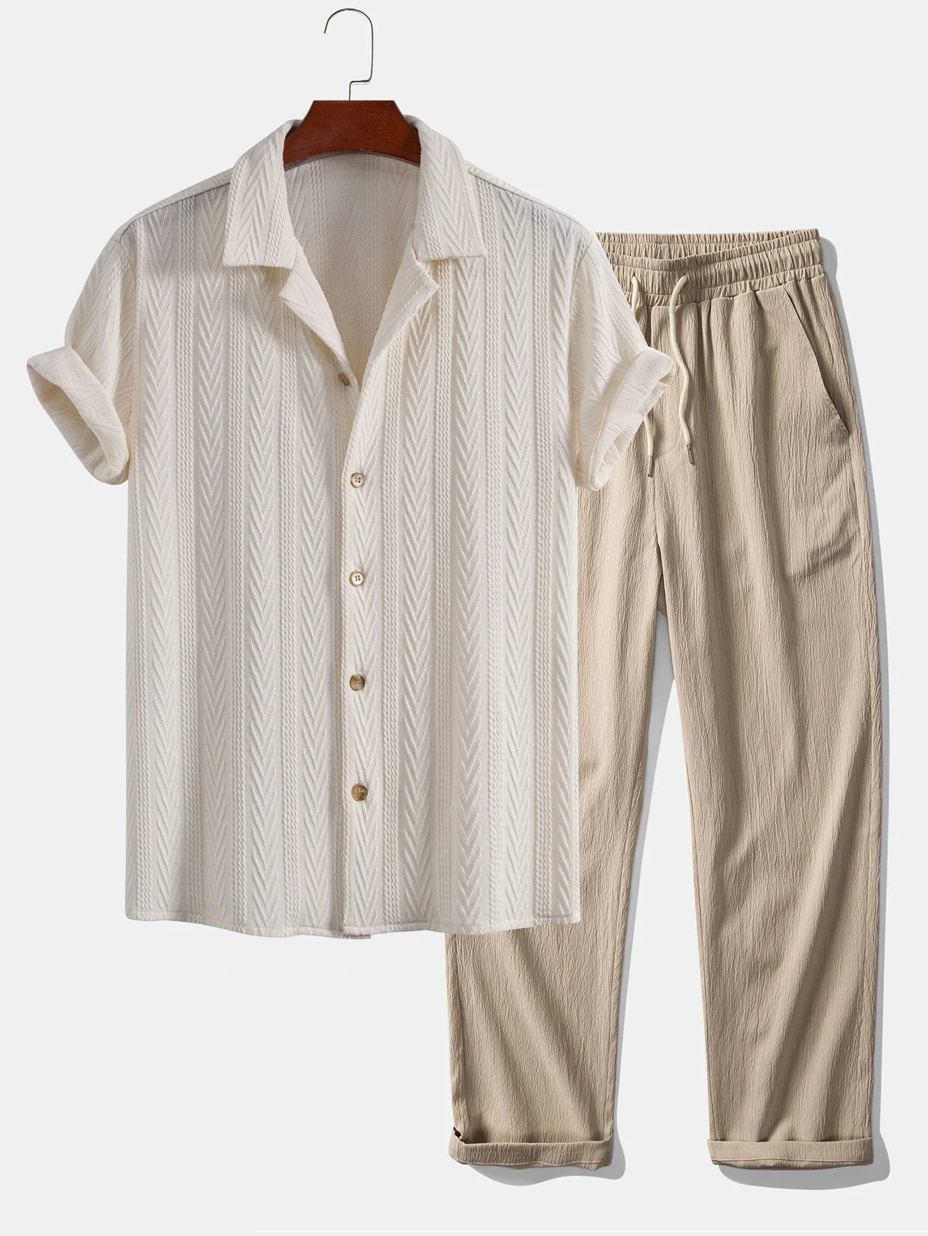 Men's Textured Cotton Short-Sleeve Summer Set