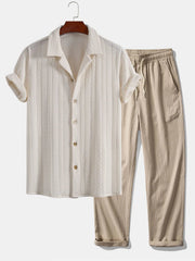Men's Textured Cotton Short-Sleeve Summer Set