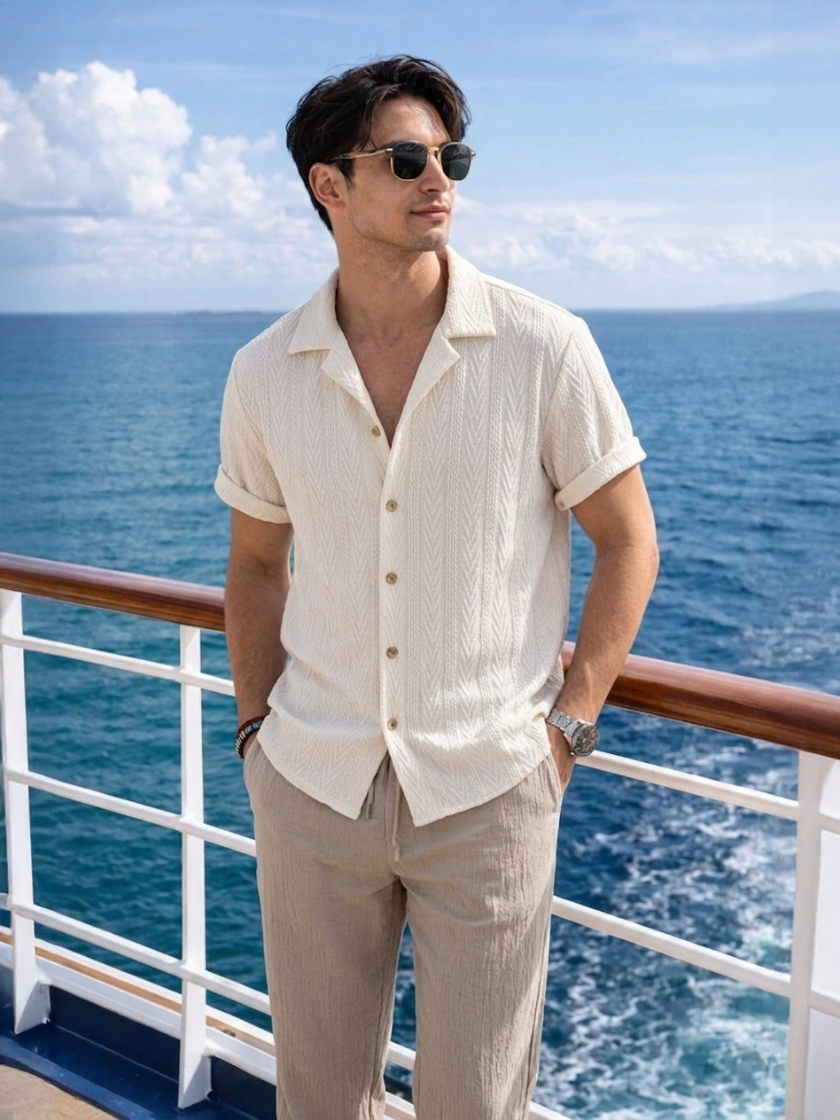 Men's Textured Cotton Short-Sleeve Summer Set