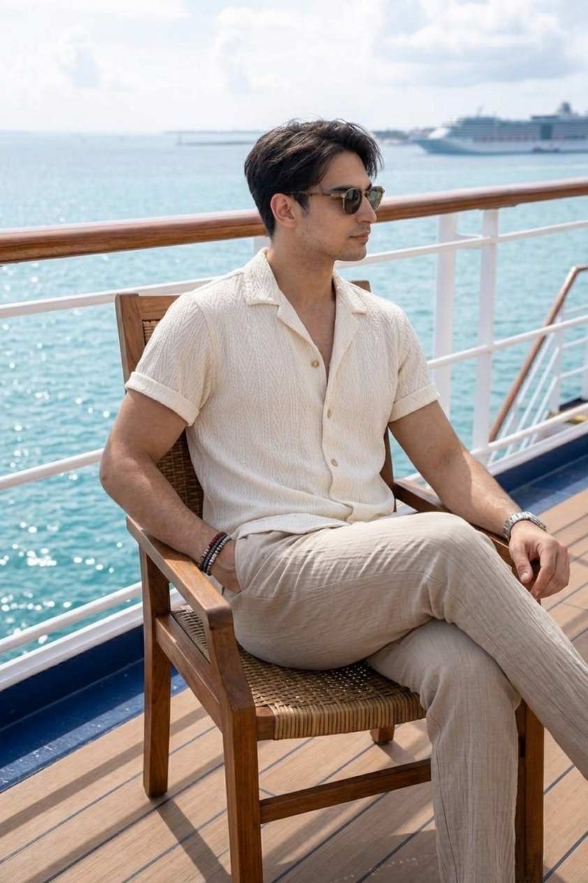 Men's Textured Cotton Short-Sleeve Summer Set