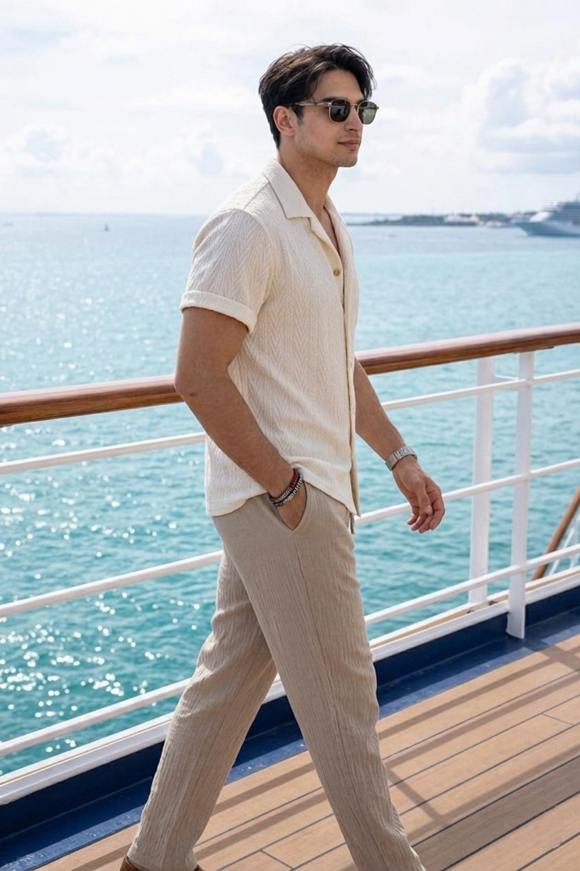 Men's Textured Cotton Short-Sleeve Summer Set