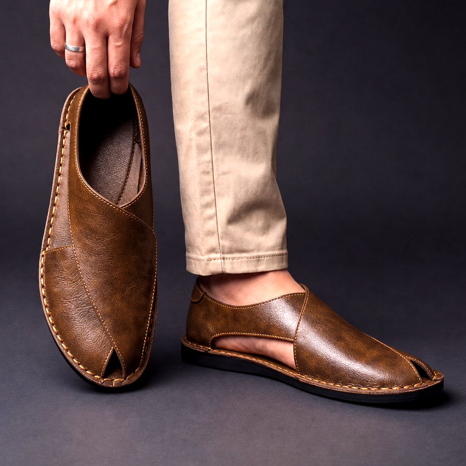 Men's Textured Faux Leather Slip-On Mules