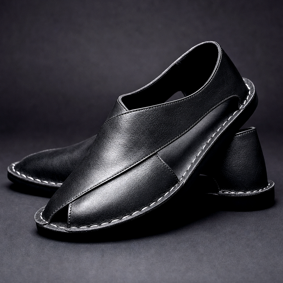 Men's Textured Faux Leather Slip-On Mules