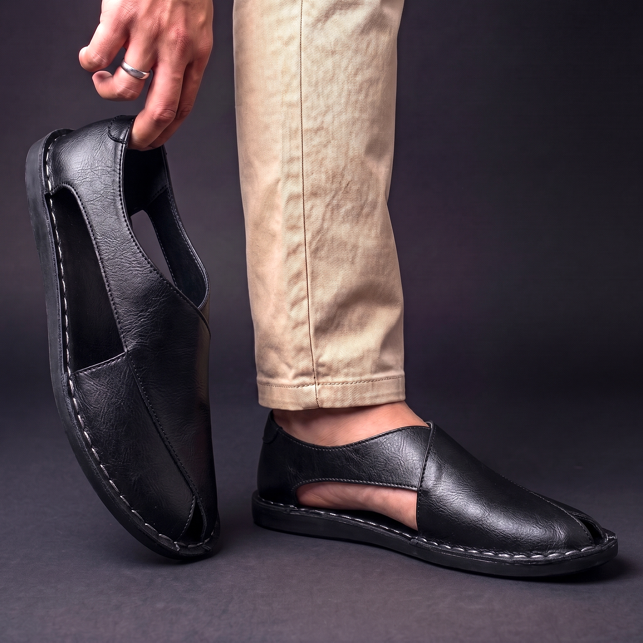 Men's Textured Faux Leather Slip-On Mules