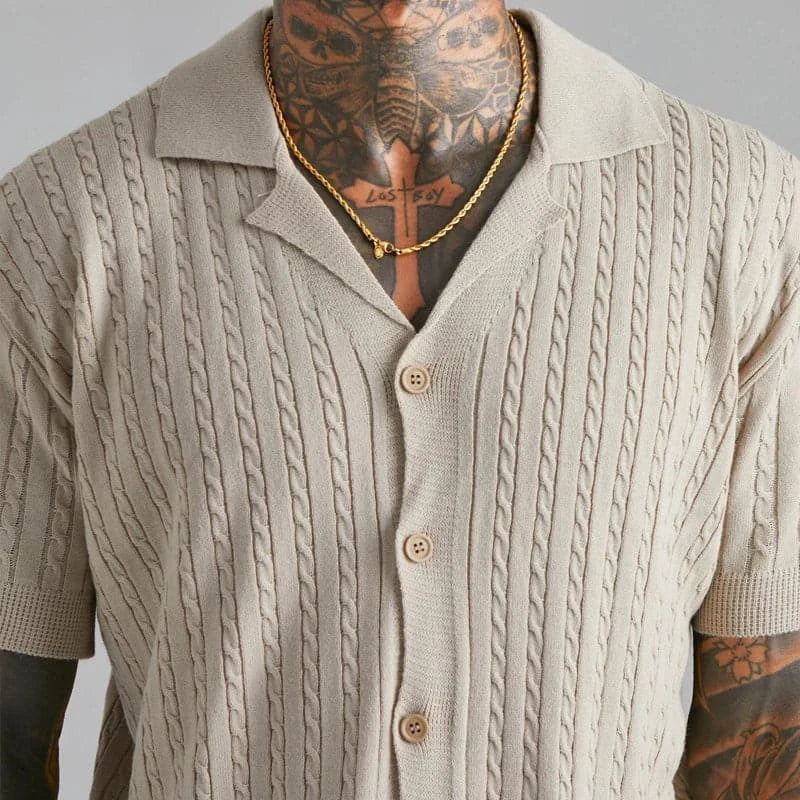 Men's Textured Jacquard Knit Short Sleeve Shirt