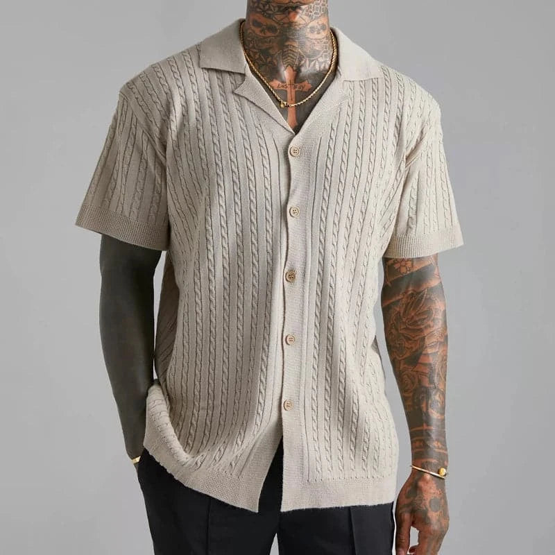 Men's Textured Jacquard Knit Short Sleeve Shirt