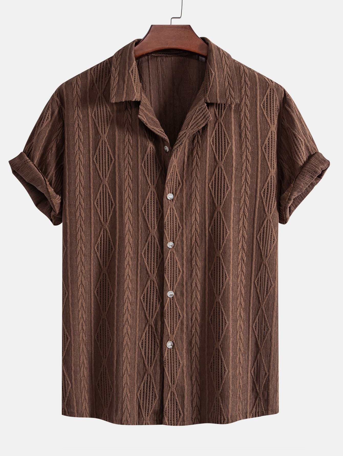Men's Textured Knit Camp Collar Shirt
