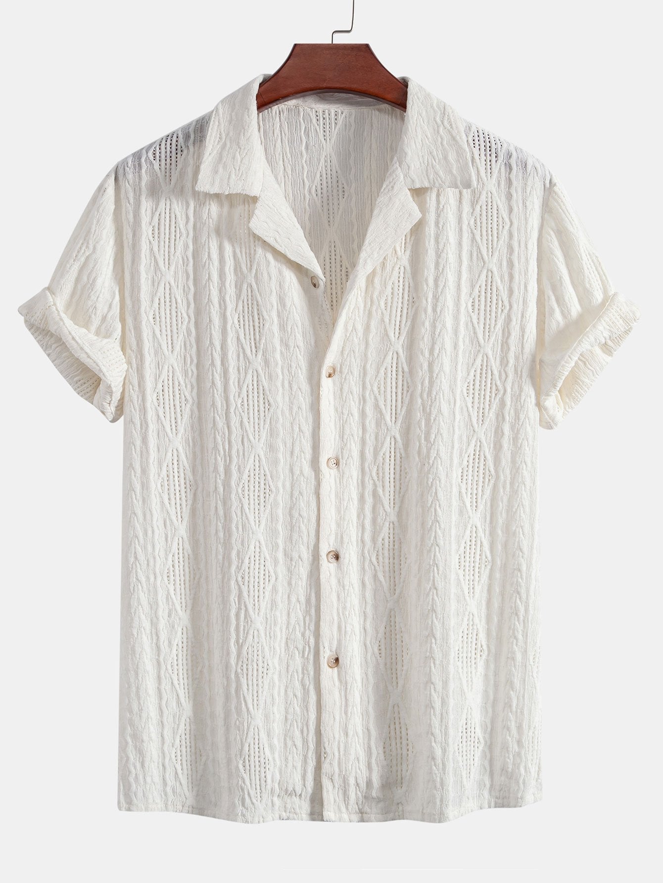 Men's Textured Knit Camp Collar Shirt