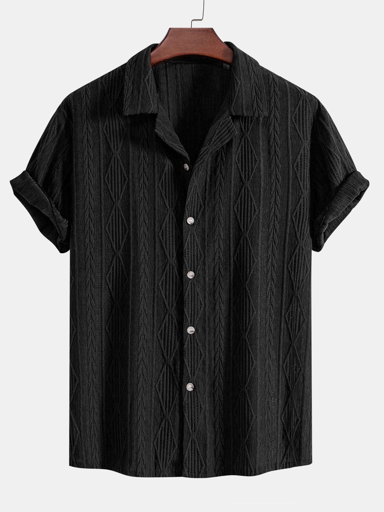 Men's Textured Knit Camp Collar Shirt