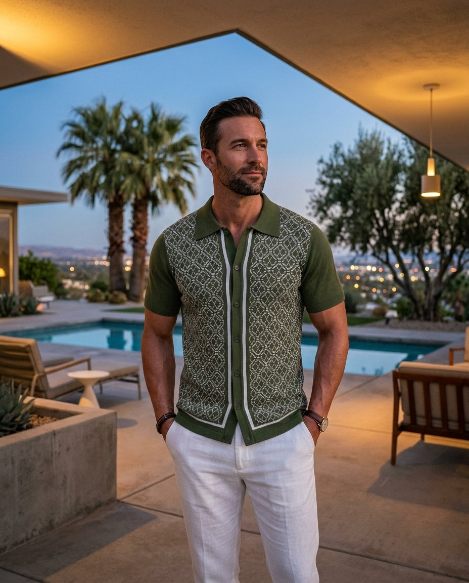 Men's Textured Knit Polo Shirt