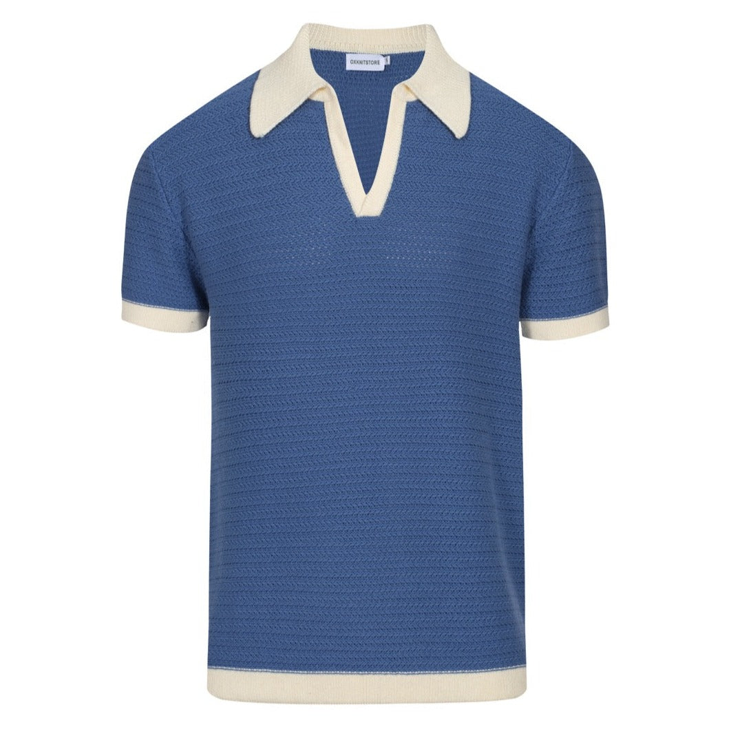 Men's Textured Knit Polo Shirt with Wide Collar