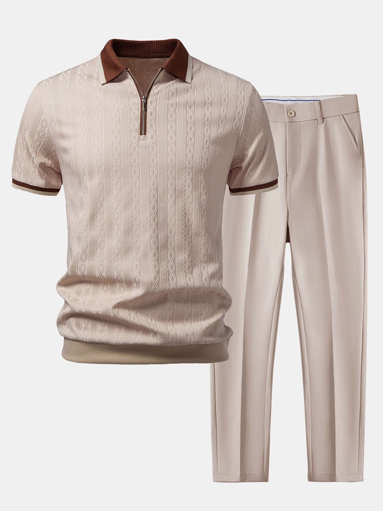 Men's Textured Knit Polo and Tapered Trousers Set