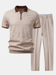 Men's Textured Knit Polo and Tapered Trousers Set