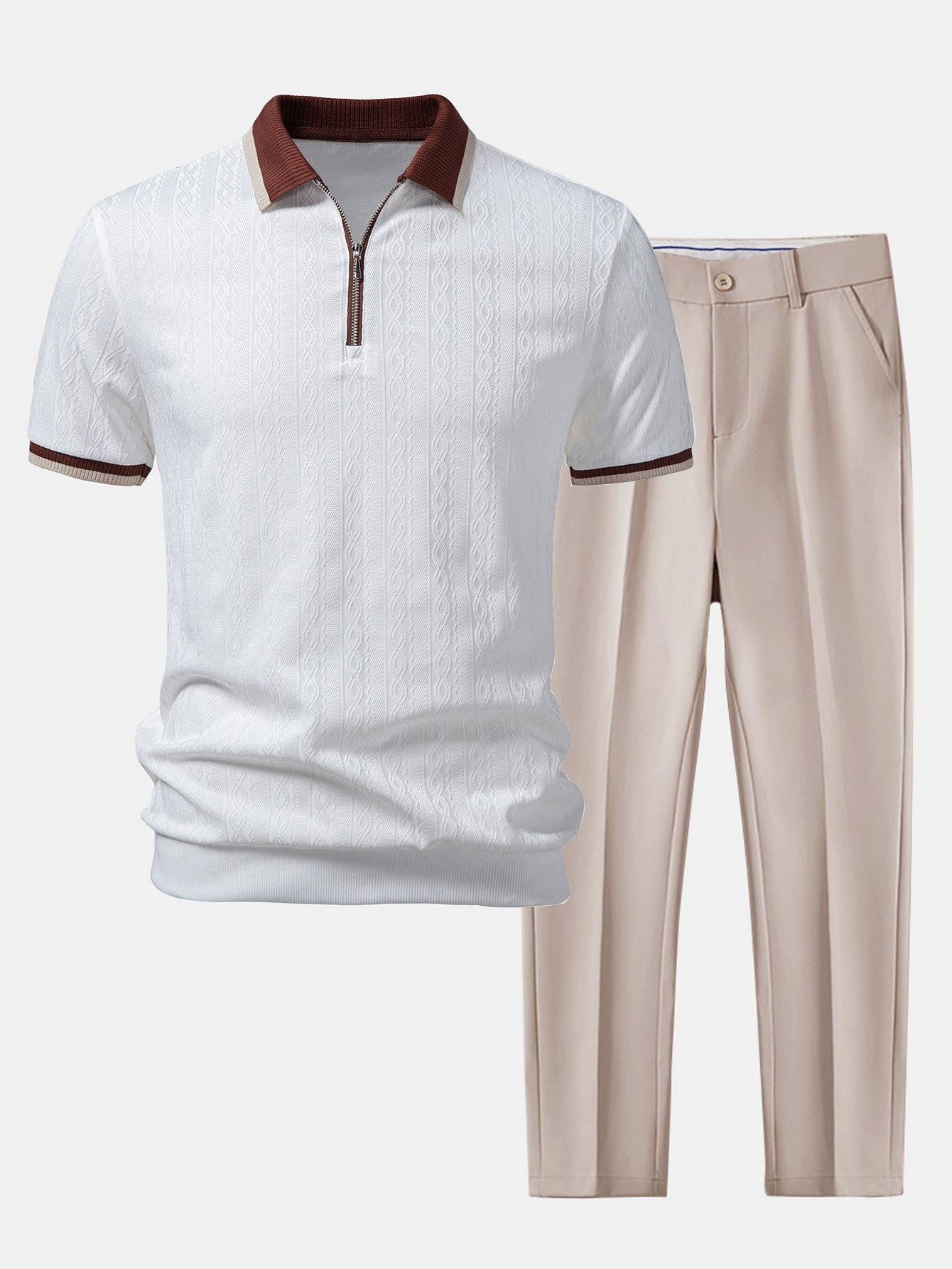 Men's Textured Knit Polo and Tapered Trousers Set