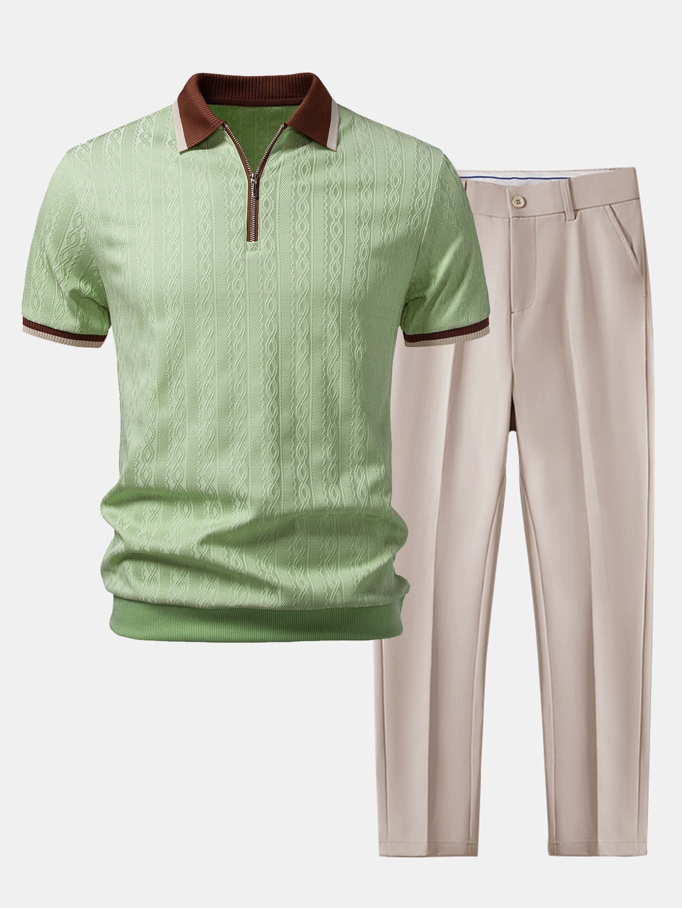 Men's Textured Knit Polo and Tapered Trousers Set